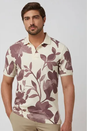 Mufti Men Floral Print Polo Collar Cotton Slim Fit T-shirt