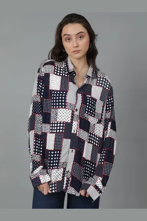 KOTTY Women Spread Collar Abstract Printed Cotton Oversized Casual Shirt