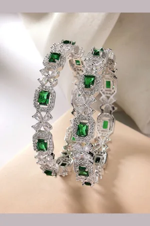 Zeneme Set Of 2 Rhodium-Plated AD-Studded Bangles