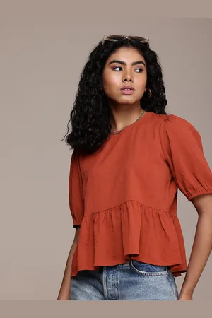 Roadster Puff Sleeves Cotton Peplum Top