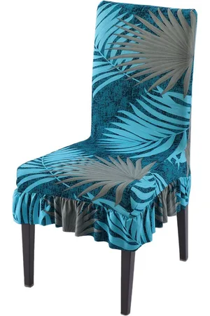 HOKIPO Blue Printed Frill Chair Cover