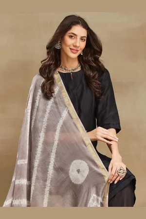 Fabindia Geometric Dyed Cotton Silk Tie and Dye Dupatta with Zari