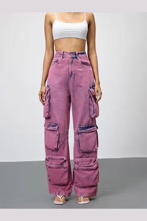 FREAKINS Women Cotton Relaxed Fit High-Rise Cargo Jeans