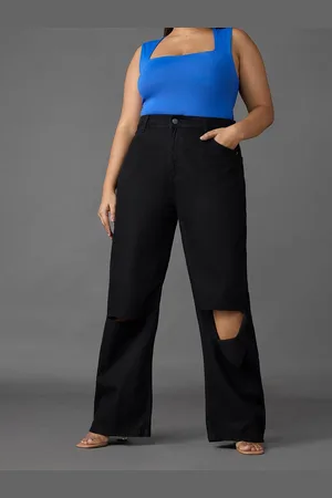 FREAKINS Women Cotton Wide Leg High-Rise Mildly Distressed Jeans