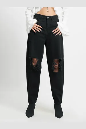 FREAKINS Women Relaxed Fit High-Rise Highly Distressed Stretchable Cotton Jeans
