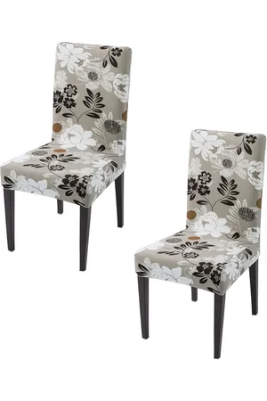 HOKIPO Set Of 2 Grey Printed Chair Covers
