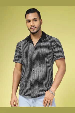 Rigo Men Comfort Slim Fit Striped Cuban Collar Casual Shirt