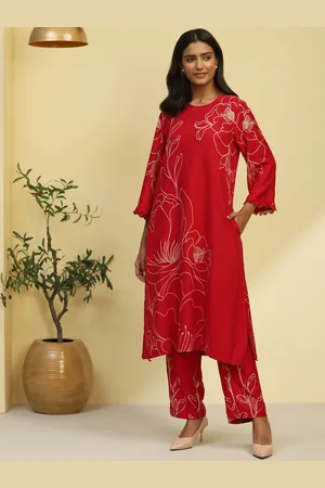 Biba Floral Printed Regular Straight Kurta with Trousers