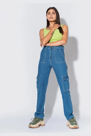 FREAKINS Women Straight Fit High-Rise Cargo Jeans