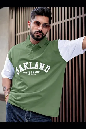 Maniac Men Typography Printed Polo Collar Cotton Oversized T-Shirt
