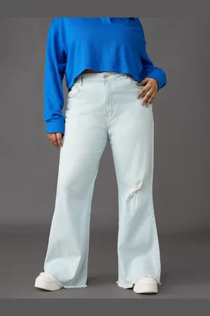 FREAKINS Plus Size Women Wide Leg High-Rise Low Distress Stretchable Jeans