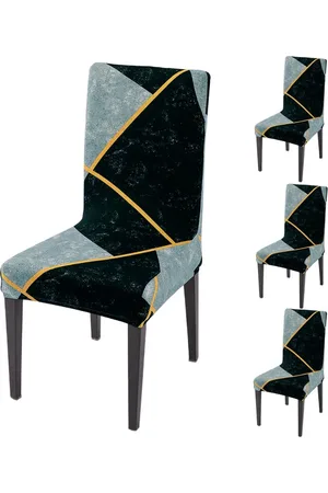 HOKIPO 4Pcs Black & Blue Printed Stretchable Chair Covers