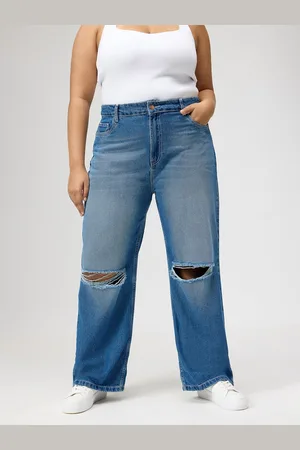 FREAKINS Women Straight Fit High-Rise Slash Knee Cotton Jeans