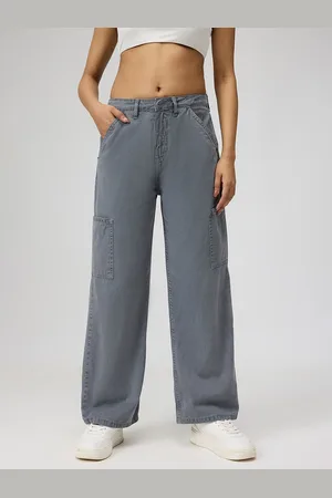 FREAKINS Women Relaxed Fit High-Rise Cotton Cargo Jeans