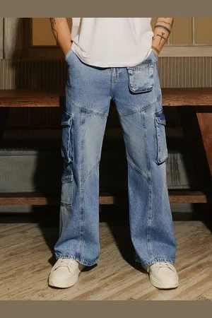 FREAKINS Men Relaxed Fit Cotton Cargo Jeans