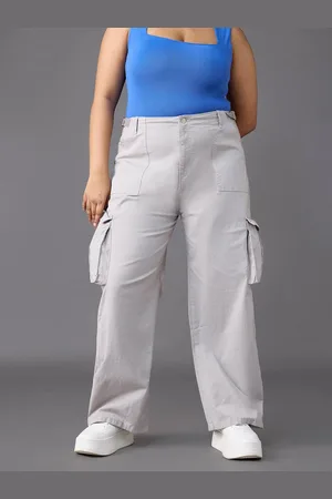 FREAKINS Plus Size Women Relaxed Fit High-Rise Cotton Cargo Jeans