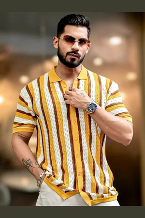 Maniac Men Spread Collar Solid Cotton Slim Fit Casual Shirt