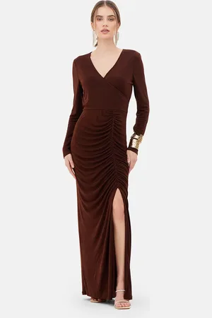 Kazo V-Neck Gathered Cotton Maxi Dress