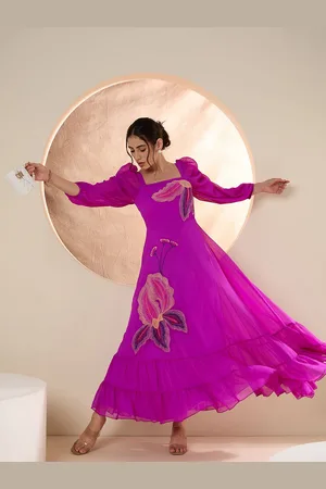 Antheaa Puff Sleeve Chiffon Emberoidered Maxi Dress