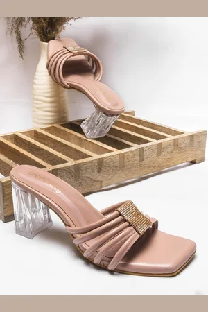 DressBerry Nude Western Embellished Party Block Mules
