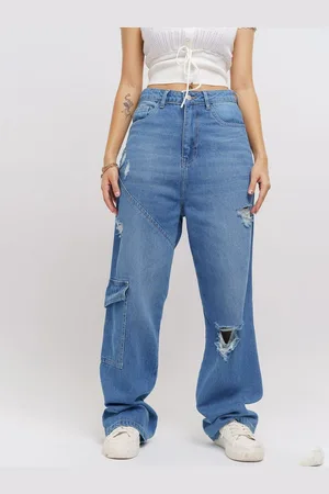FREAKINS Women Cotton Straight Fit High-Rise Mildly Distressed Jeans