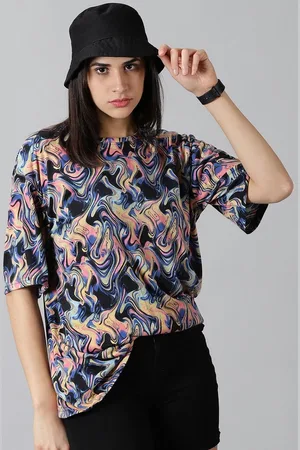 Rodzen Women Abstract Printed Round Neck Cotton Oversized T-shirt