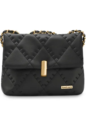 Fastrack Women Solid Quilted Structured Sling Bag with Magnetic Metal Lock and Chain Sling