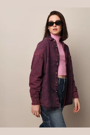 ONLY Women Spread Collar Faded Denim Oversized Casual Shirt