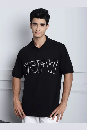 DOOR74 Men Typography Printed Polo Collar Cotton Oversized T-shirt
