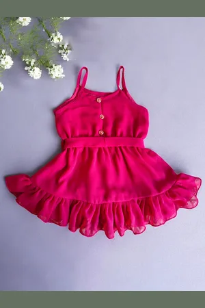 LYTIX Infant Girls Bow Front Square Neck Crepe Flutter Sleeves Ruffle Flare Dress