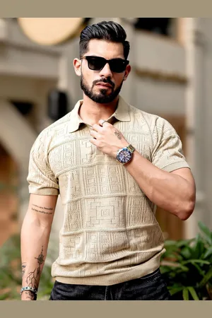 Maniac Men Self Design Polo Collar Cotton Slim Fit T-shirt