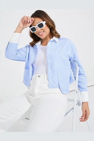 Styli Women Spread Collar Striped Boxy Casual Shirt