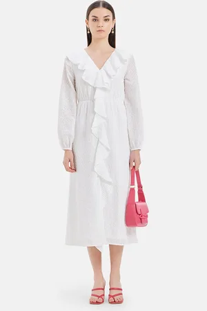 Kazo V-Neck Satin A-Line Midi Dress