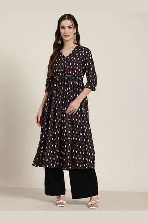 HERE&NOW Printed Anarkali Kurta with Tie-Up