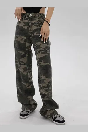 LULU & SKY Women Camouflage Straight Fit High-Rise Low Distress Jeans