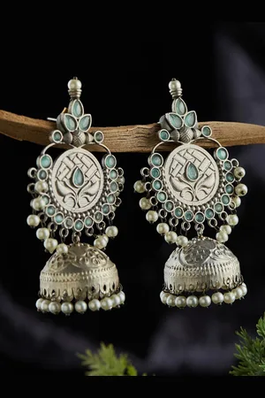 Fabindia Stones Studded & Beaded Dome Shaped Jhumkas