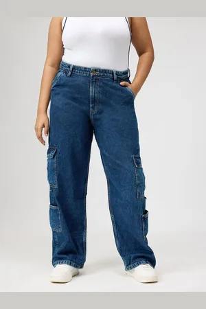 FREAKINS Women Straight Fit High-Rise Cotton Cargo Jeans
