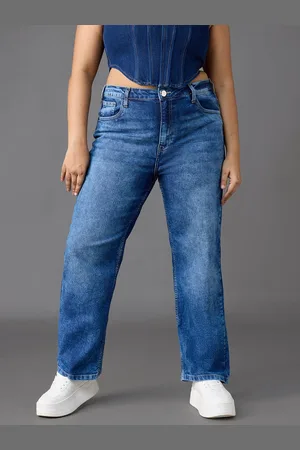 FREAKINS Plus Size Women Straight Fit High-Rise Light Fade Cotton Jeans