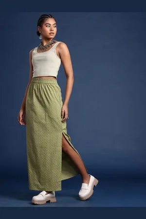 Taavi Polka Dots Printed Pure Cotton Sanganeri Straight Maxi Skirt