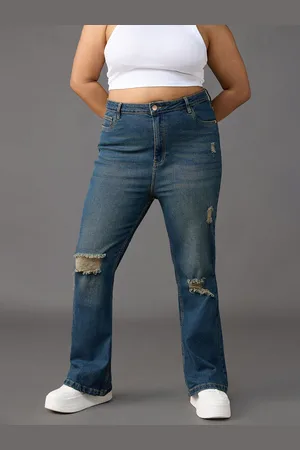 FREAKINS Women Cotton Bootcut High-Rise Mildly Distressed Light Fade Jeans