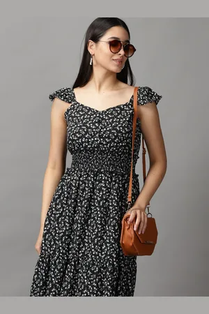 SHOWOFF Women Black & White Floral Chiffon Maxi Dress