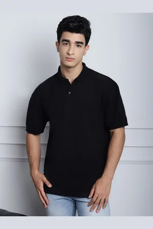 DOOR74 Men Solid Polo Collar Cotton Oversized T-shirt