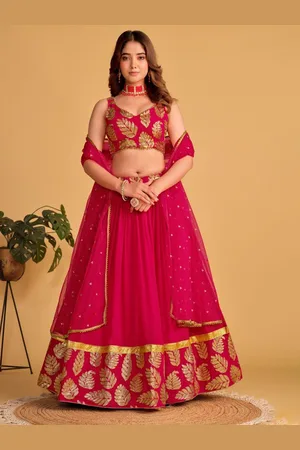 Ethnic Yard Embroidered V-Neck Semi-Stitched Lehenga & Blouse With Dupatta