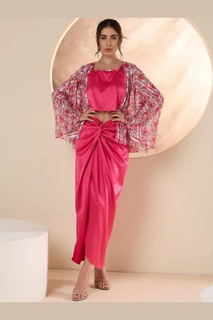 Antheaa Embellished Cape Top With Skirt