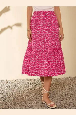 Berrylush Floral Printed A-Line Midi Skirt