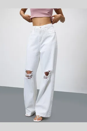FREAKINS Women Wide Leg High-Rise Highly Distressed Stretchable Cotton Jeans