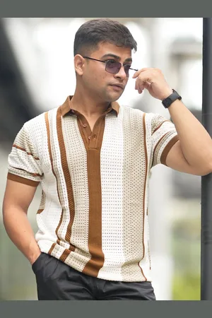Maniac Men Self Design Polo Collar Cotton Slim Fit T-shirt