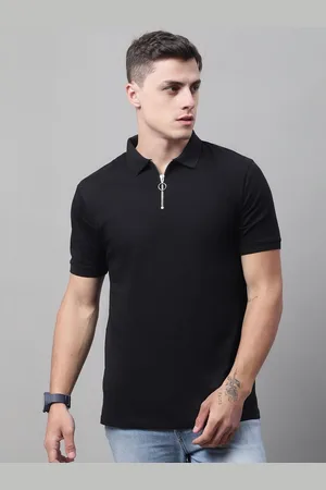 DOOR74 Men Solid Polo Collar Cotton T-shirt