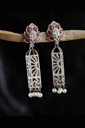 Fabindia Stone Studded & Beaded Contemporary Drop Earrings