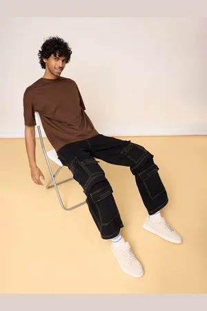 FREAKINS Men Relaxed Fit High-Rise Cotton Cargo Jeans